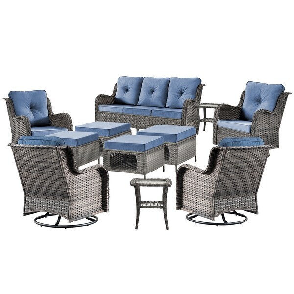 Wicker Patio Furniture Conversation Set with High Back Swivel Chairs and Storage Ottomans，Cushions Included🎃