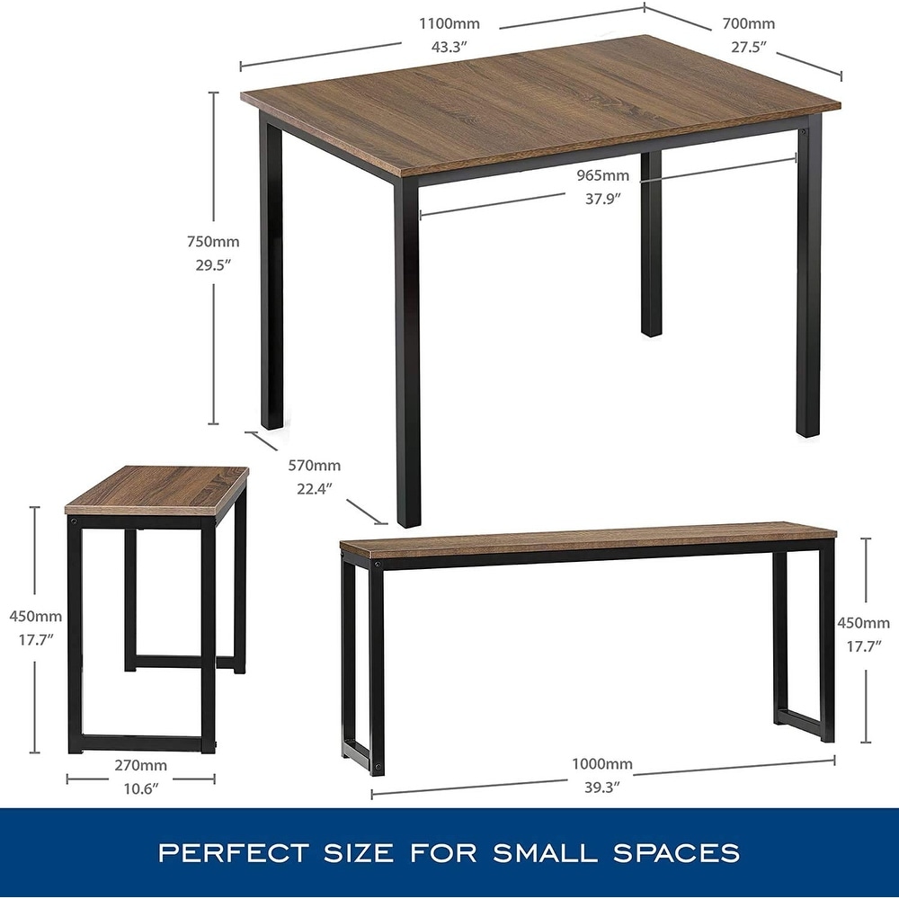 HOMURY 3 Piece Dining Table Set with Two Benches