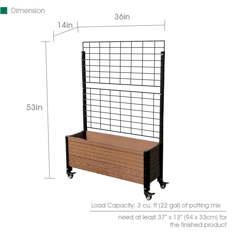 EverBloom Mobile Trough Brown Composite Board and Steel Raised Planter with Trellis K2120