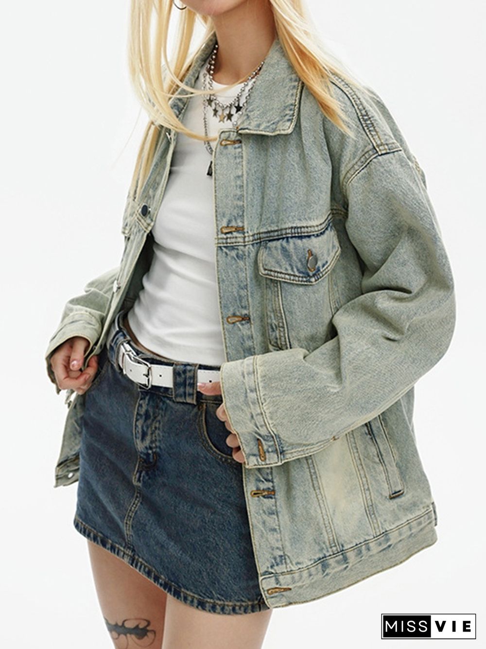 Vintage Washed Distressed Denim Jacket