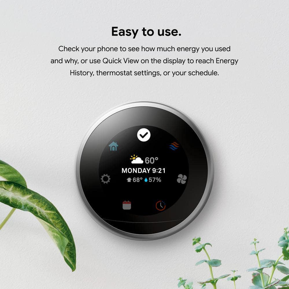 Google Nest Learning Thermostat  Smart WiFi Thermostat  Stainless Steel