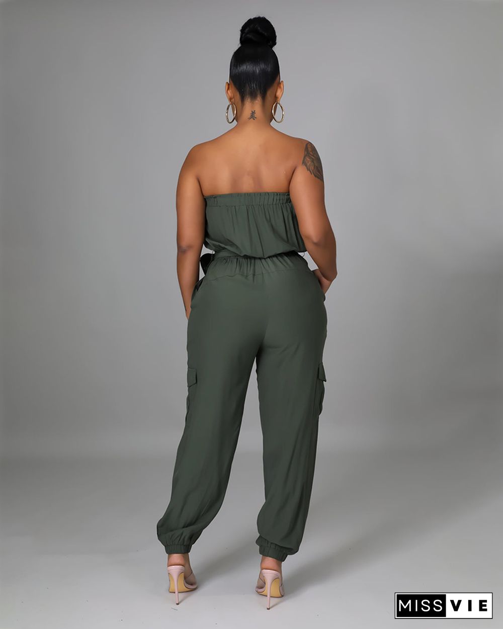 Pocket Design Belted Bandeau Jumpsuit