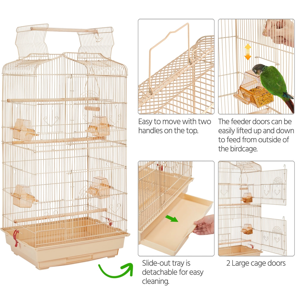 Topeakmart 41'' H Open Top Metal Birdcage Parrot Cage with Feeders， Almond