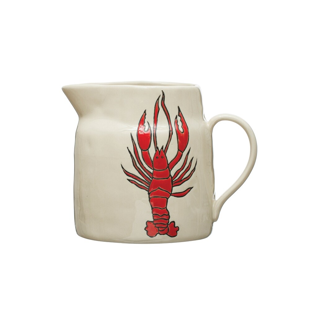 Stoneware Pitcher with Wax Relief Lobster Illustration   8.0\