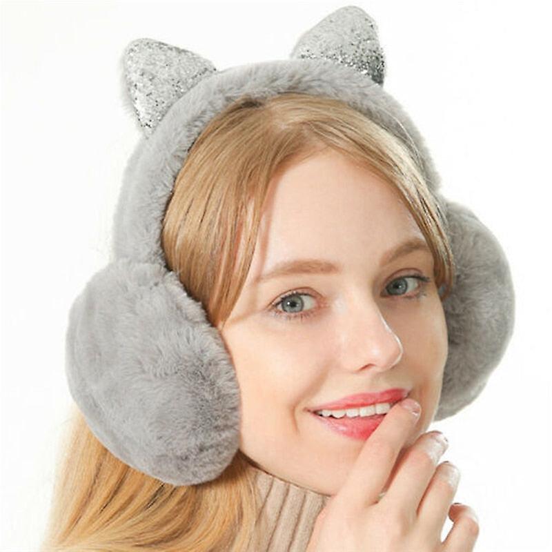 Winter Warm- Cartoon Cat Earflap， Fur Earmuffs With Rhinestone