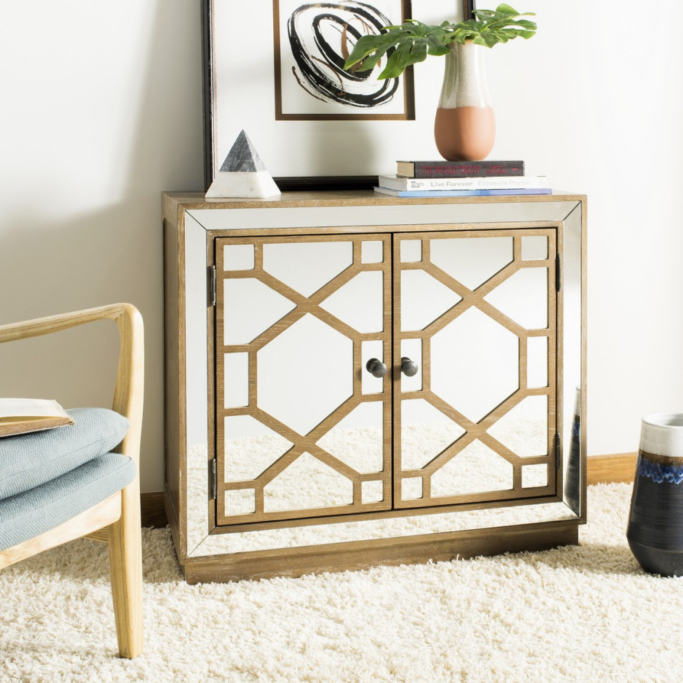 Piper 2 Door Chest  Rustic Oak/Dark Bronze Mirror   Transitional   Accent Chests And Cabinets   by Rustic Home Furniture Deco  Houzz