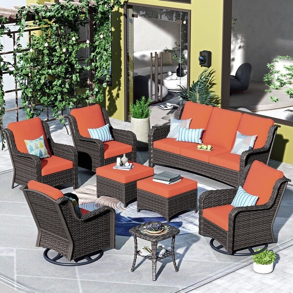 OVIOS 8piece Rattan Wicker Patio Furniture Set Swivel Rocking Chair Set