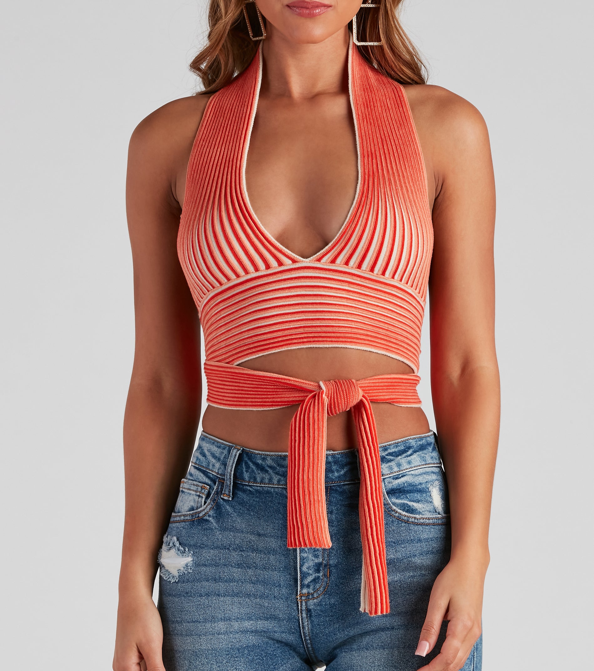 Main Squeeze Striped Halter Wrap Top