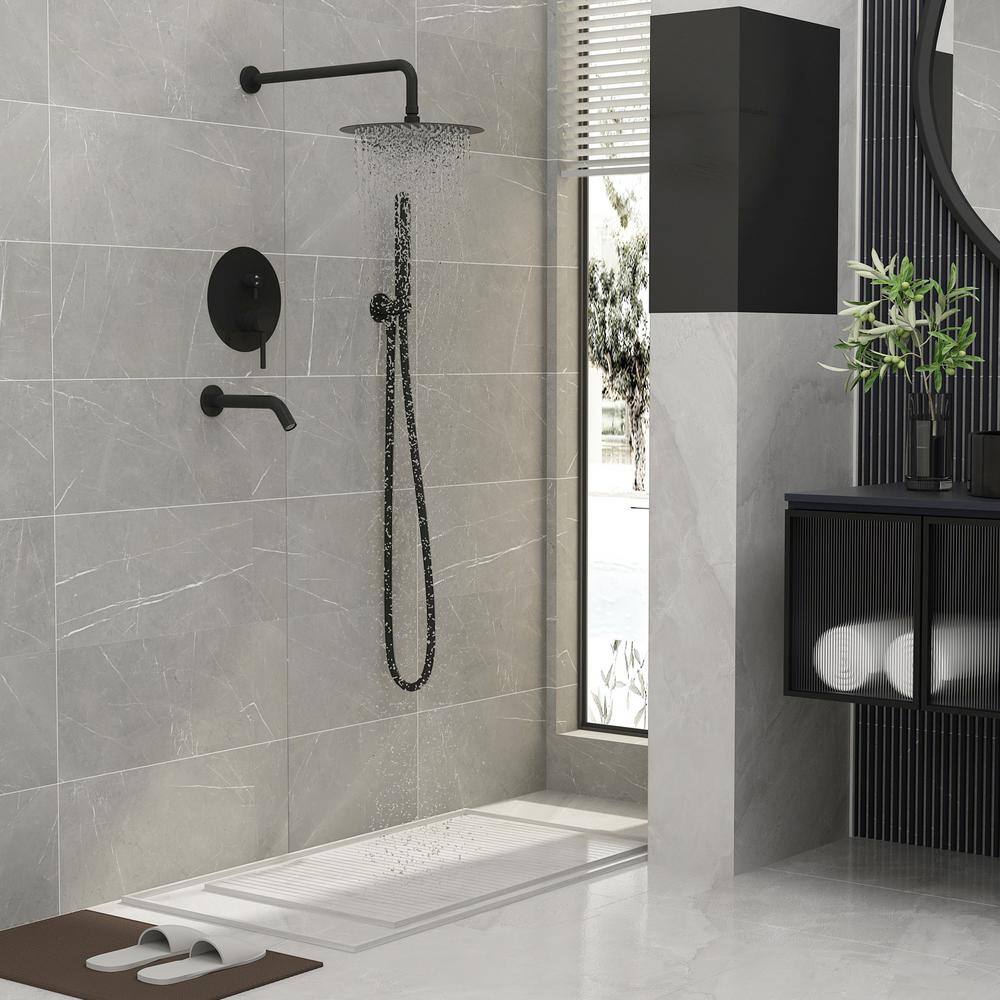 Kingdely 10 in. 3-Spray Wall Bar Shower Kit With Handhold Shower Rain Shower Head Tub Faucets Set With Valve in Black KF020295-01-c