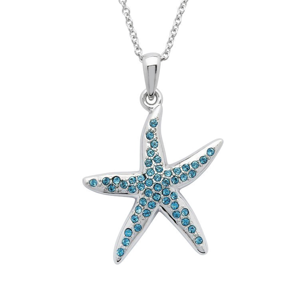 Ocean  Starfish Necklace Encrusted with Aqua Crystals