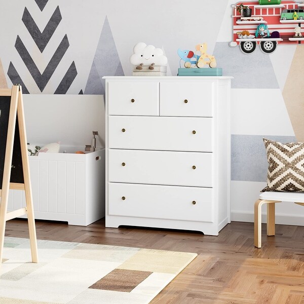 5 Drawer Dresser， Wood Dresser Chest with Wide Storage Space， Modern Storage Cabinet Tall Nightstand - as picture - - 37668877