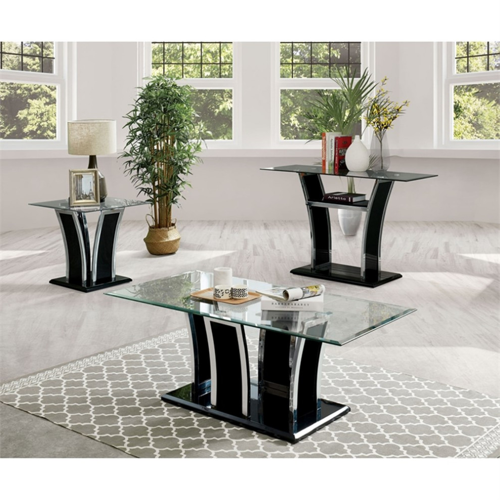 Bowery Hill Contemporary Metal 3 Piece Coffee Table Set in Black Finish   Contemporary   Coffee Table Sets   by Homesquare  Houzz