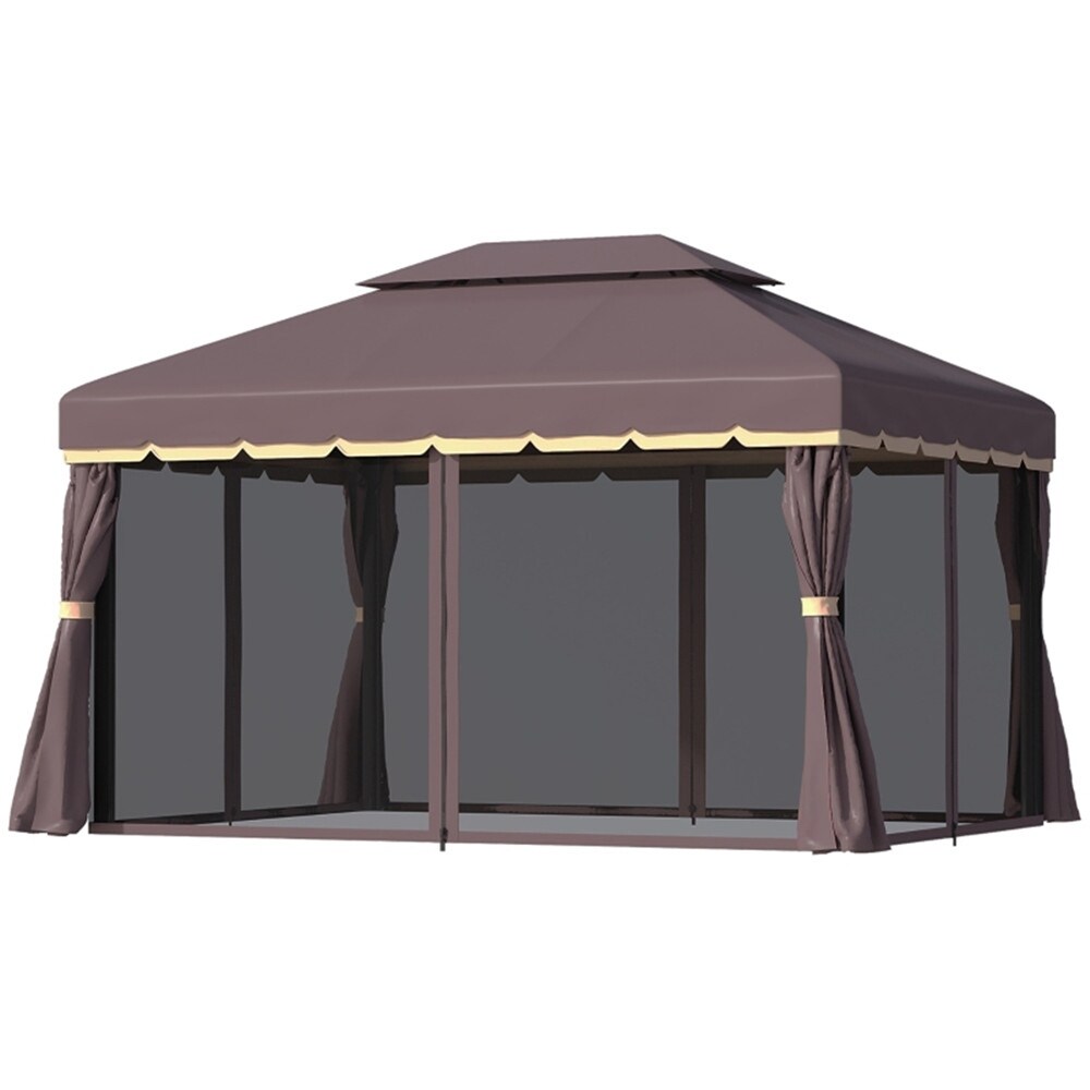 10 x13ft Outdoor Gazebo with Two tier Tent Roof and Aluminum Frame