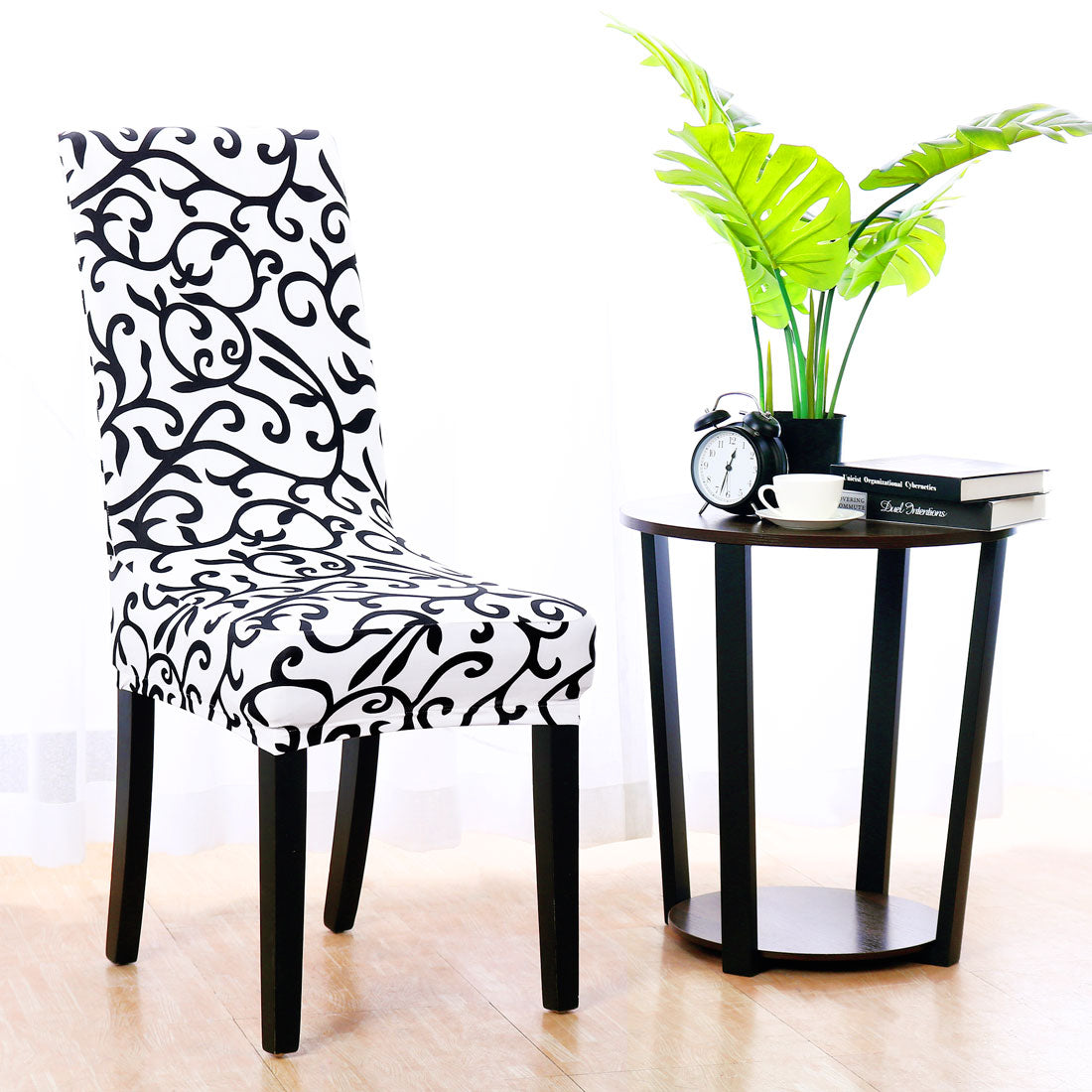 Piccocasa 1-Piece Stretch Washable Spandex Chair Covers（Floral,White & Black)