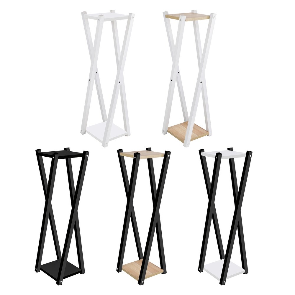 2 Tier Wood Metal Plant Stand Flower Pot Holder Rack Display Shelf