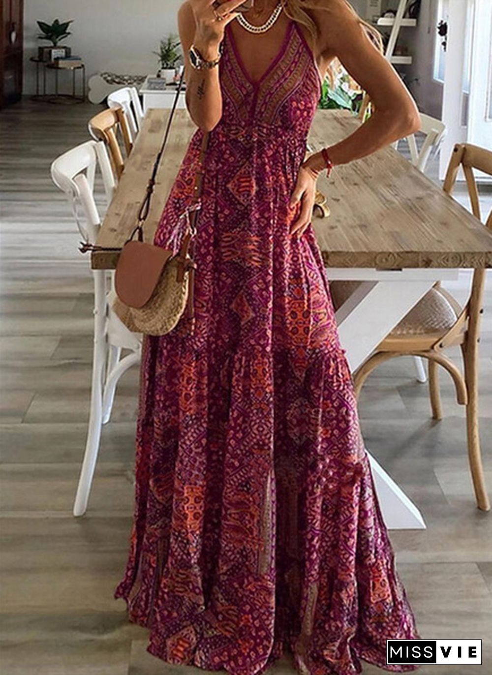 Bohemia Style Women Summer V-neck Casual Beach Maxi Dresses Print Bohemian Plus Size 3XL Vestido