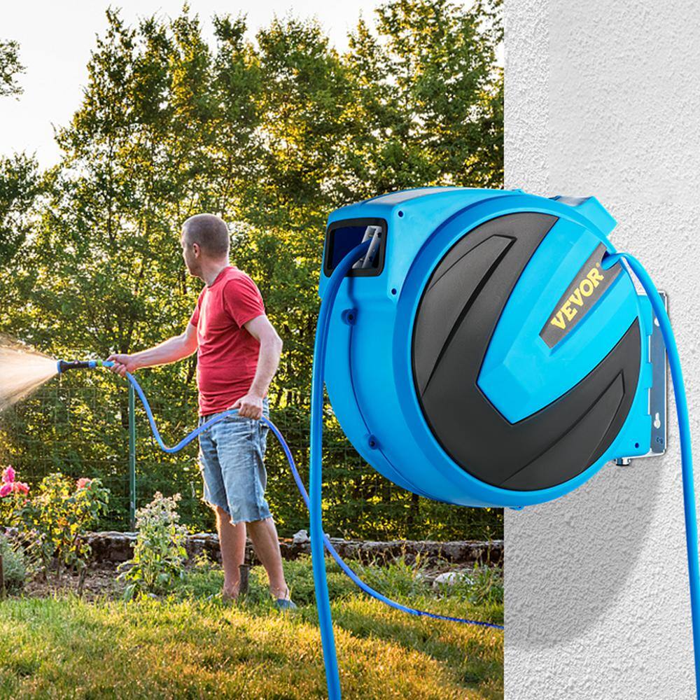 VEVOR Retractable Hose Reel 58 in. x 90 ft. Wall Mounted Garden Hose Reel with Swivel Bracket and 7 Pattern Nozzle Water Hose SSS90FT58INCHXW0AV0