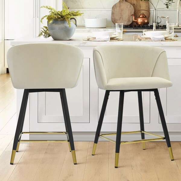 Upholstered Counter Height Swivel Bar Stools with Arm Velvet Set of 2