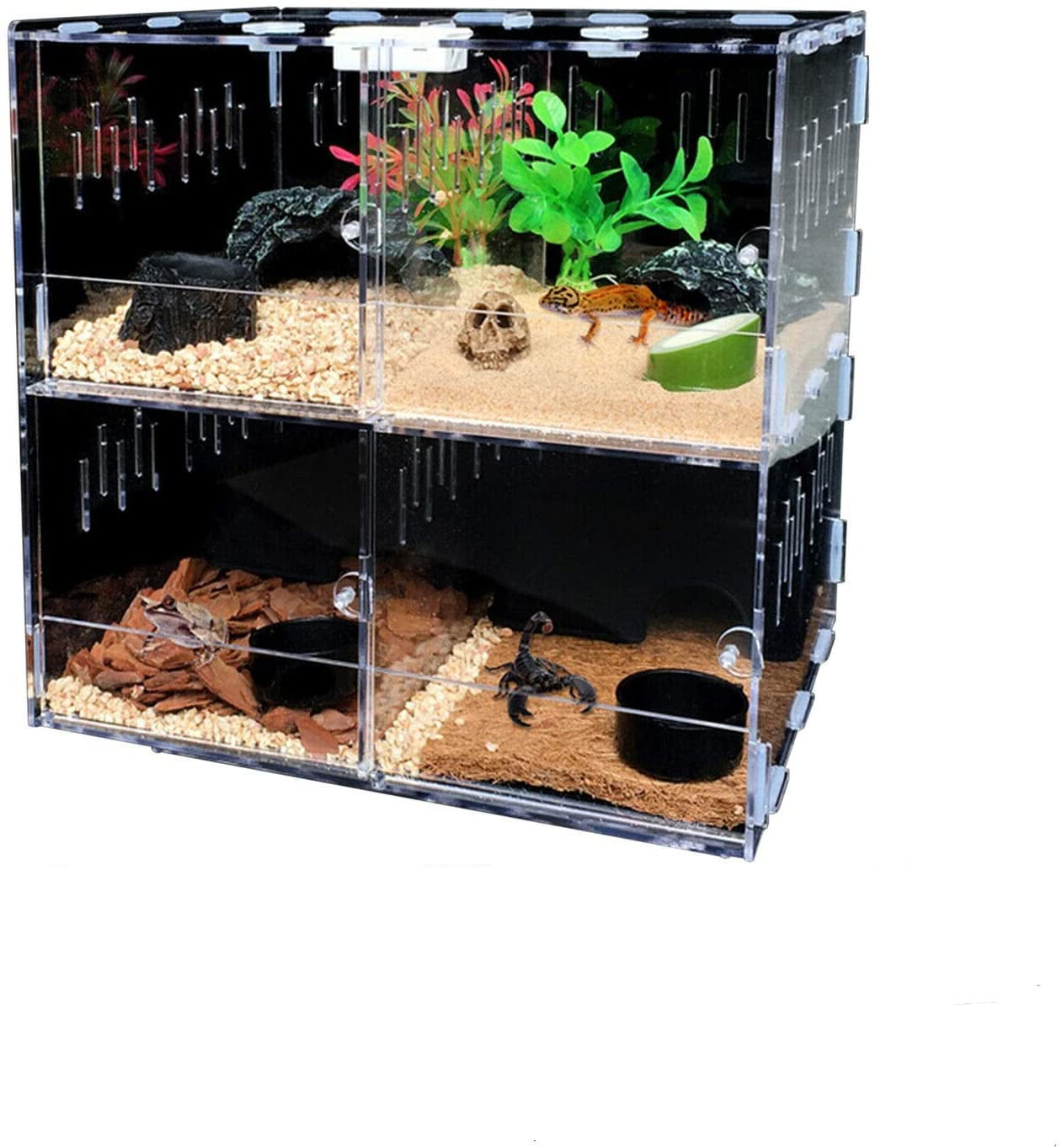 Miumaeov 4 Grids Acrylic Reptile Terrarium Lizard Cage Tank Climbing Pet Box Spider Snake