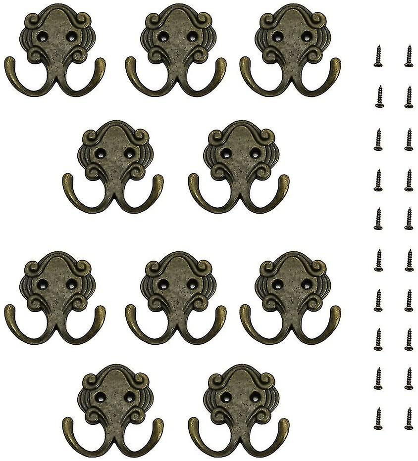 10pcs Retro Double Wall Hooks 53 X 38mm)， Vintage Zinc Alloy Coat Hooks/wall Mount Rack Hooks With Screws For Bathroom， Coat， Hat And Ki