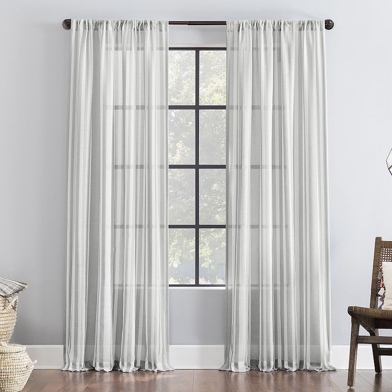 Clean Window Leno Weave Stripe Anti-Dust Sheer Window Curtain Panel