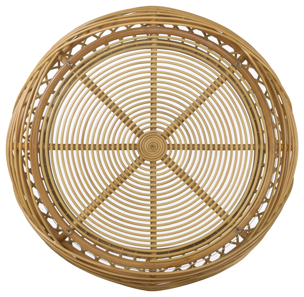 Dahlia Round Glass Top Woven Rattan Coffee Table Natural Brown   Modern   Coffee Tables   by Modon  Houzz