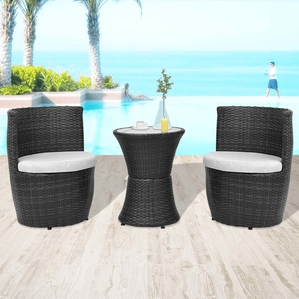 3 Piece Bistro Set with Cushions Poly Rattan Black - Overstock - 36363242