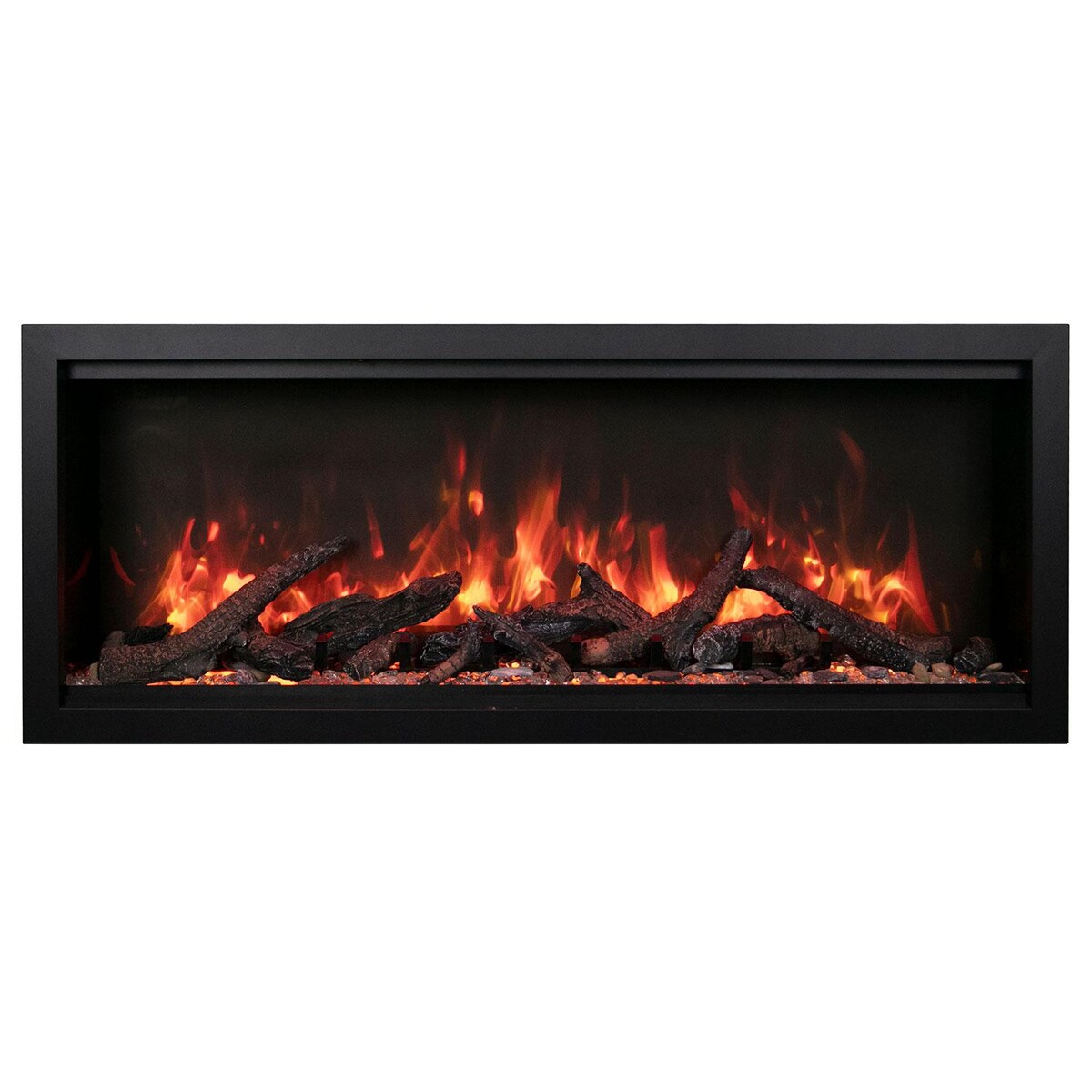 Amantii Symmetry Bespoke 60-Inch Built-In Log and Glass Clean Face Electric Fireplace W/ Black Steel Surround