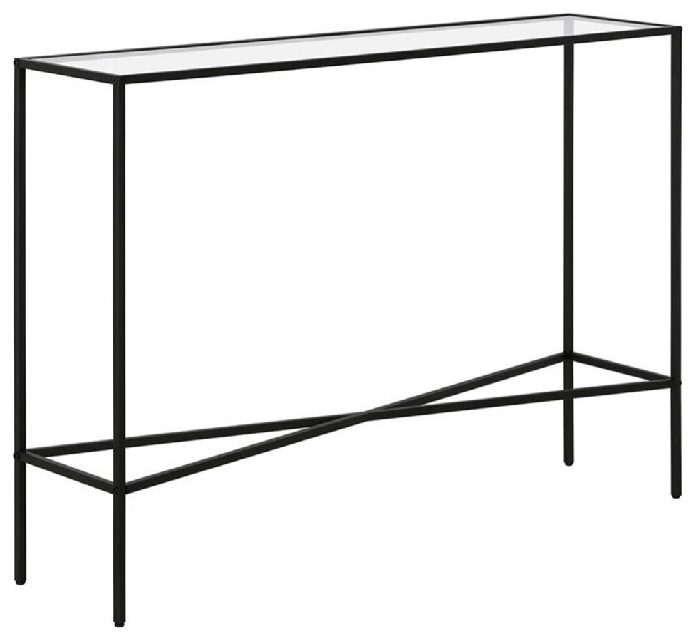 Maklaine Industrial 42 quotSteel Console Table in Black   Transitional   Console Tables   by Homesquare  Houzz