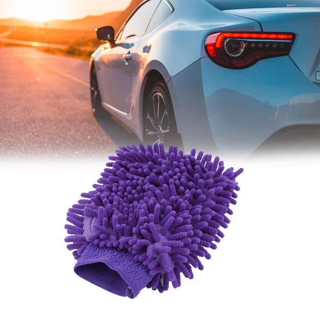 Unique Bargains Purple Chenille Microfiber Washing Glove For Car Dusting Cleaning Mitt Mittens