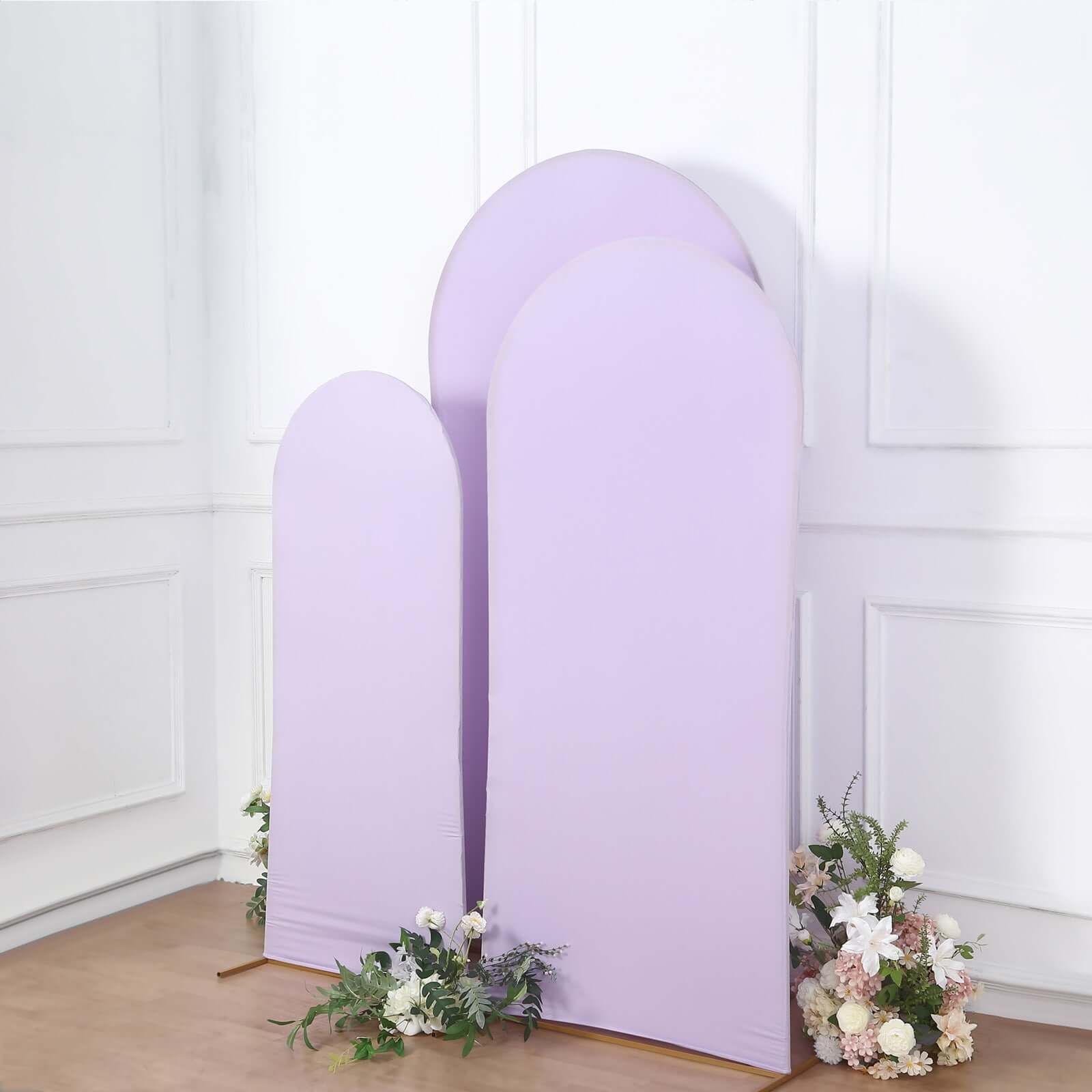 Set of 3 Matte Lavender Lilac Spandex Fitted Wedding Arch Covers For Round Top Chiara Backdrop Stands 5ft, 6ft, 7ft