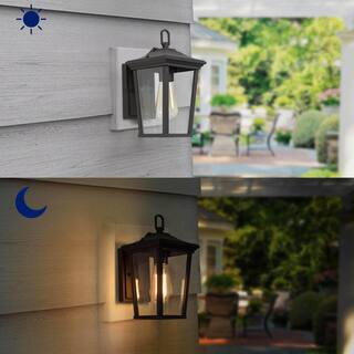 LALUZ Modern Textured Black Outdoor Wall Lantern Sconce 1-Light Exterior Wall Light with Clear Glass Shade for Garden Gazebo LL6NEVHL1278S6B