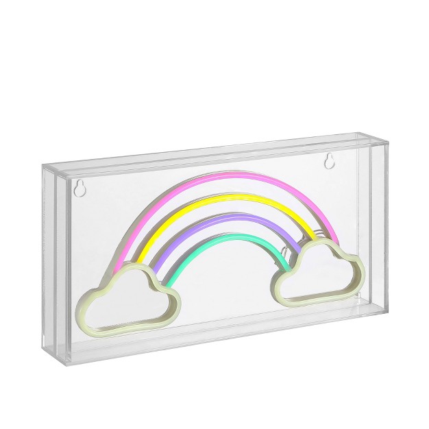 Rainbow Contemporary Glam Acrylic Box Pendant includes Led Light Bulb Neon Jonathan Y