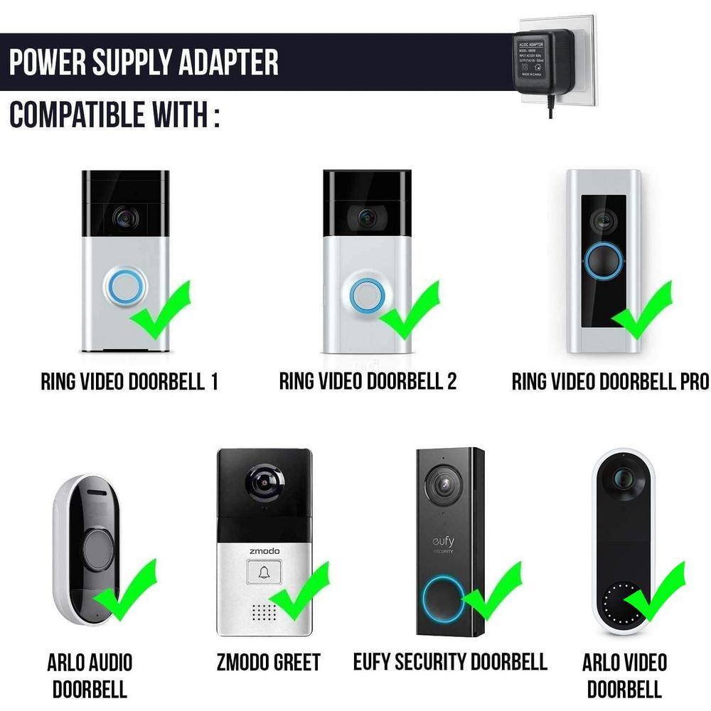 Wasserstein Power Supply Adapter for the Ring Video Doorbell Ring Video Doorbell 2 Ring Video Doorbell Pro Arlo Doorbell RingDBA18VUSA