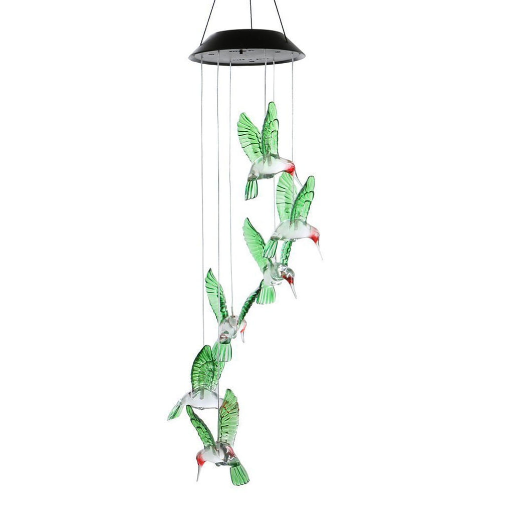 Pompotops Color Changing LED Solar Wind Chime Hummingbird Wind for Gardening Lighting