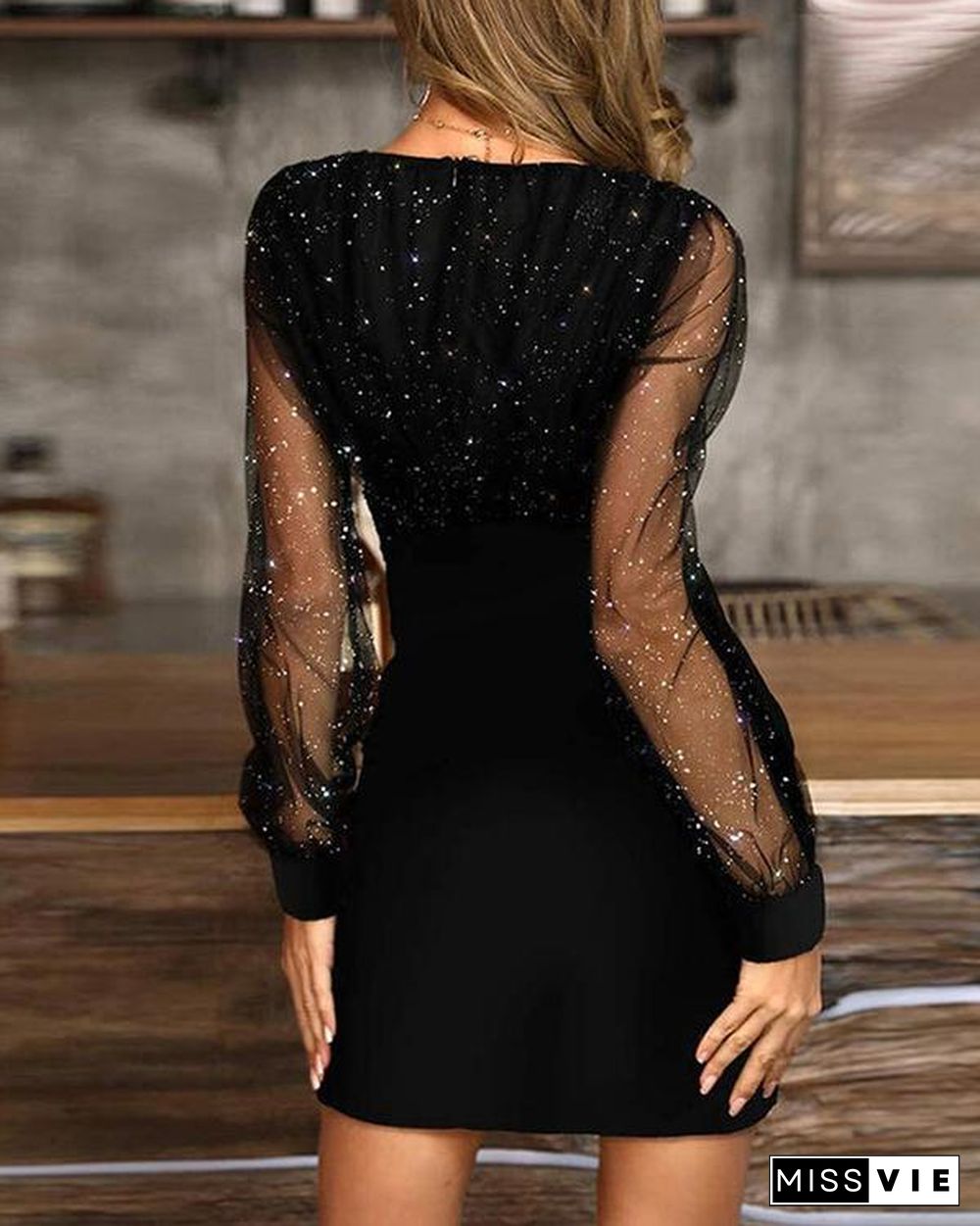 Solid Long Sleeves Bodycon Above Knee Little Black/Party/Elegant Dresses