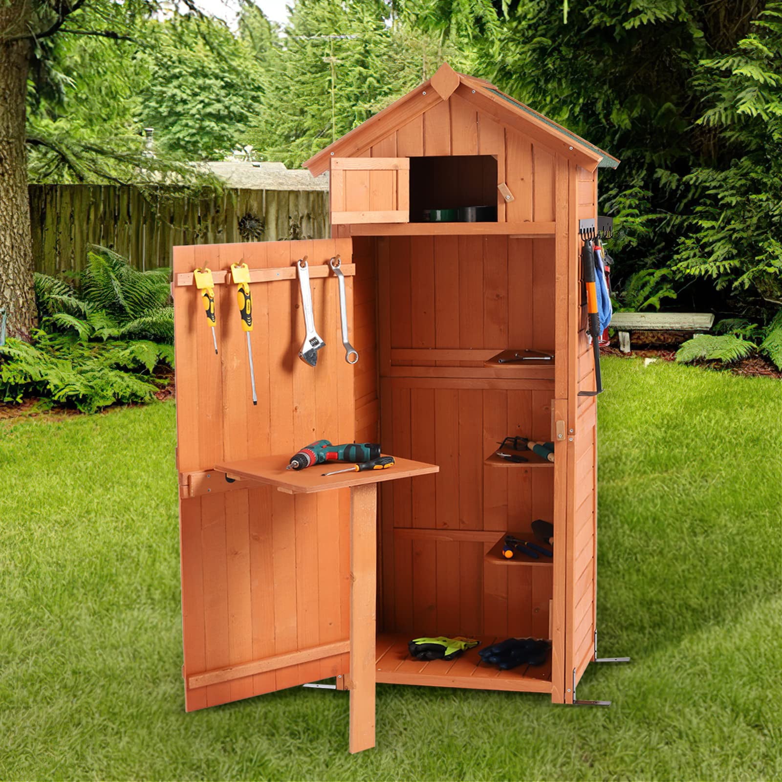 LVUYOYO Outdoor Storage Shed - Waterproof Garden Storage Cabinet with Lockable Doors - Utility Tool Storage Organizer for Backyard, Patio, Garden Deck