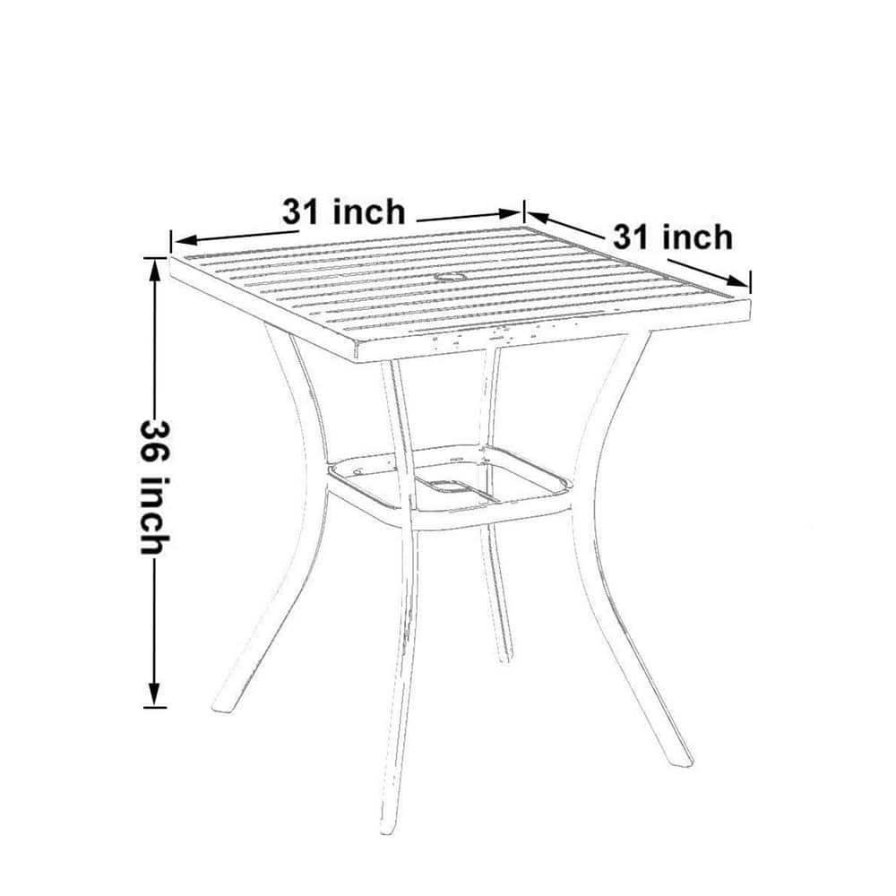 PHI VILLA 157 in Black Square Metal Patio Outdoor Bistro Table with Umbrella Hole