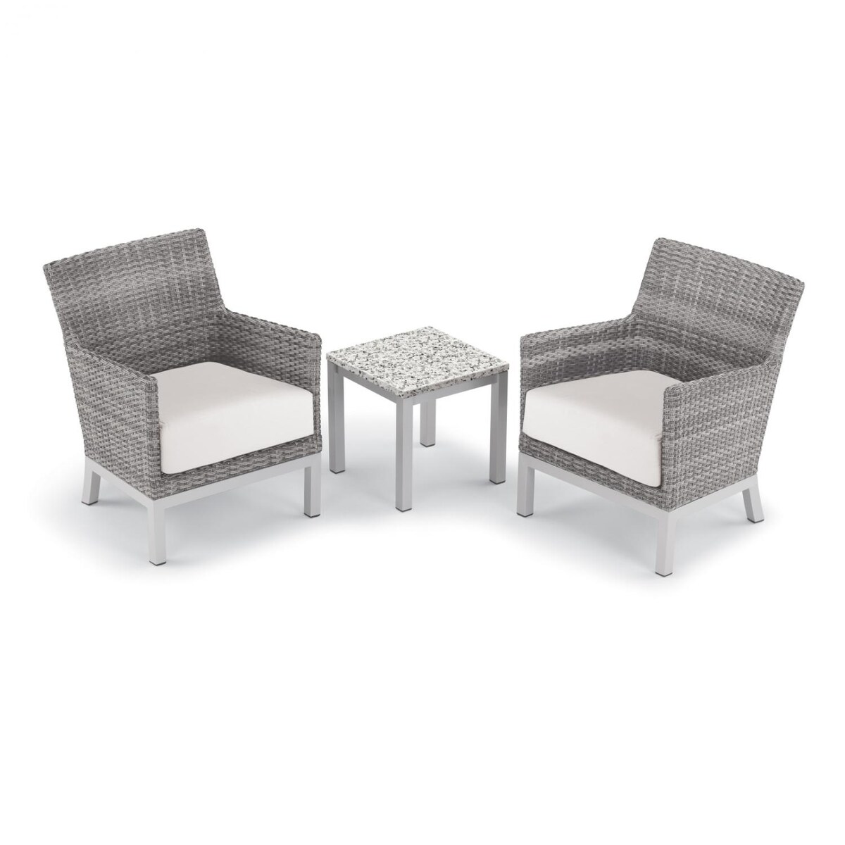 Argento 3 Piece Wicker Patio Conversation Set W/ Lite-Core Ash End Table and Eggshell White Cushions By Oxford Garden