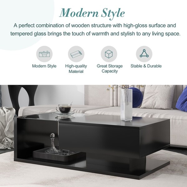 Modernist 2-Tier Coffee Table with Tempered Glass and High-Gloss UV Surface