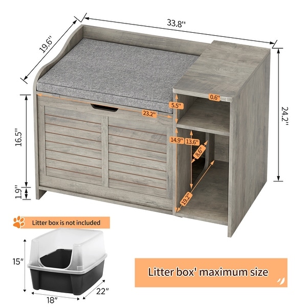 Litter Box Enclosure with Top Opening with Cushion， Cat Litter Box Furniture Hidden， Litter Box Hidden