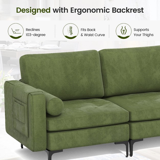 Costway Modern Modular 3 seat Sofa Couch W Side Storage Pocket amp Metal Legs Army Green