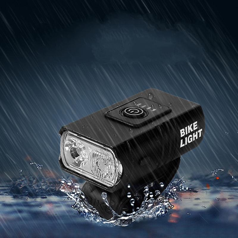 Usb Rechargeable Waterproof Bicycle Headlight With Power Display-bk02+13079 Black (single Pack)