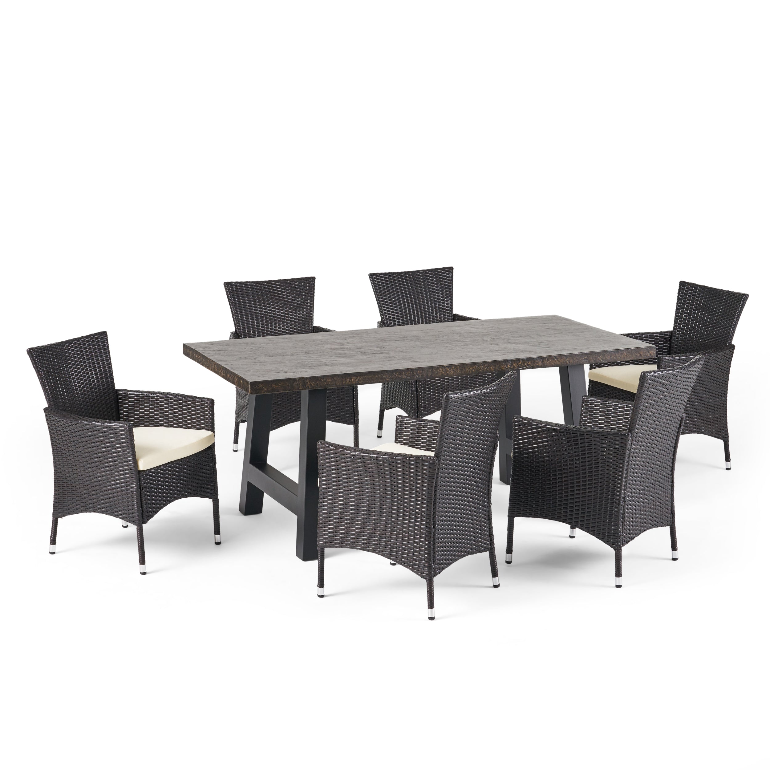 Muriel Outdoor 7 Piece Wicker Dining Set with Light Weight Concrete Dining Table