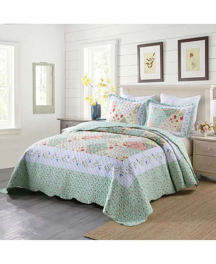 MarCielo 3 Piece Printed Quilt Bedspread Set B014 - Queen