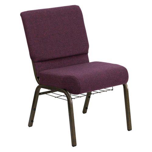 Flash Furniture HERCULES Series 218221W Church Chair in Plum Fabric with Cup Book Rack 8211 Gold Vein Frame  Crowdfused