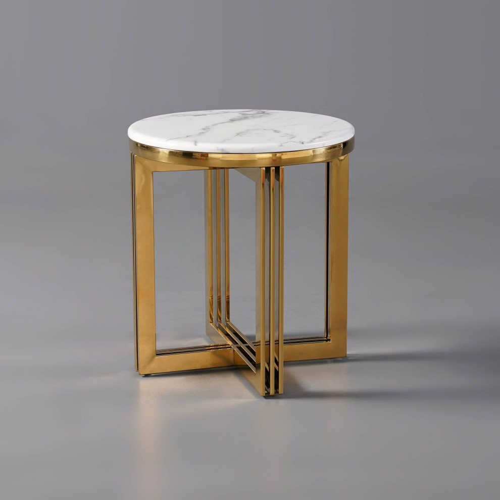 Modern Round Marble top End Table Side Table in White  ampGold   Contemporary   Side Tables And End Tables   by Homary International Limited  Houzz