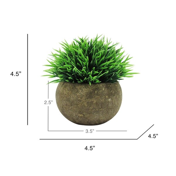 Set of 3 Frosted Green Artificial Boxwood Grass Leaf Succulent Mix Small Plant in Pot 4.5in