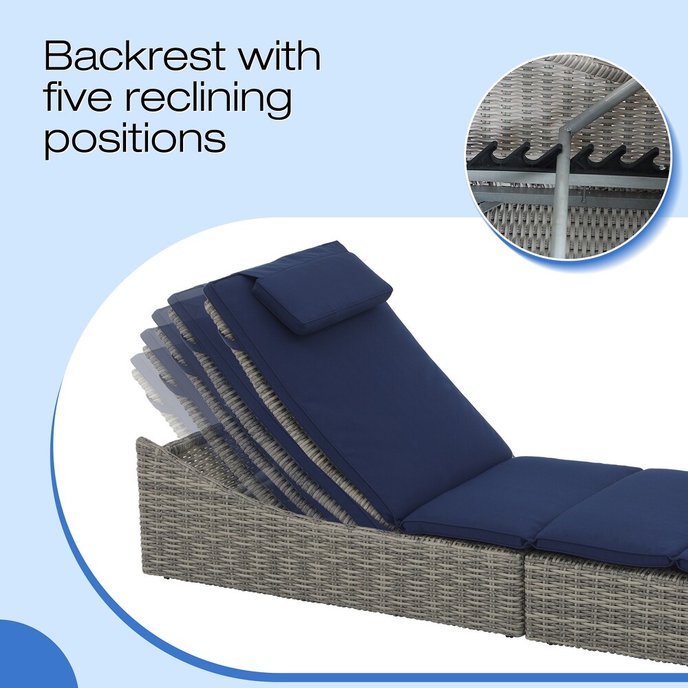 Adjustable Outdoor Wicker Reclining Chaise Lounge with Cushion