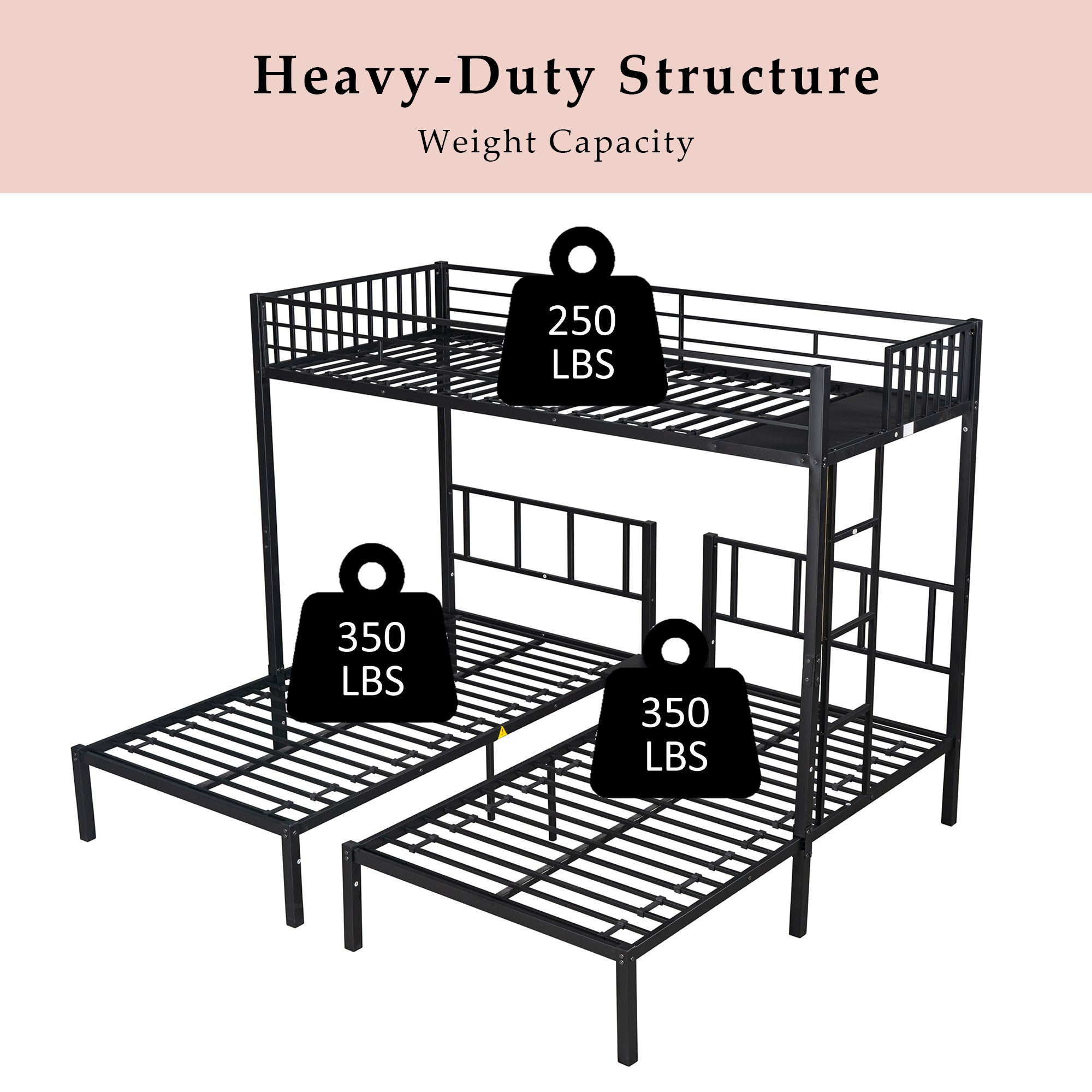 Metal Twin Triple Bunk Bed, Twin over Twin over Twin Bunk Bed for 3 Kids, Noise Reduced Structure, Separates Into 3 Twin Beds, Black